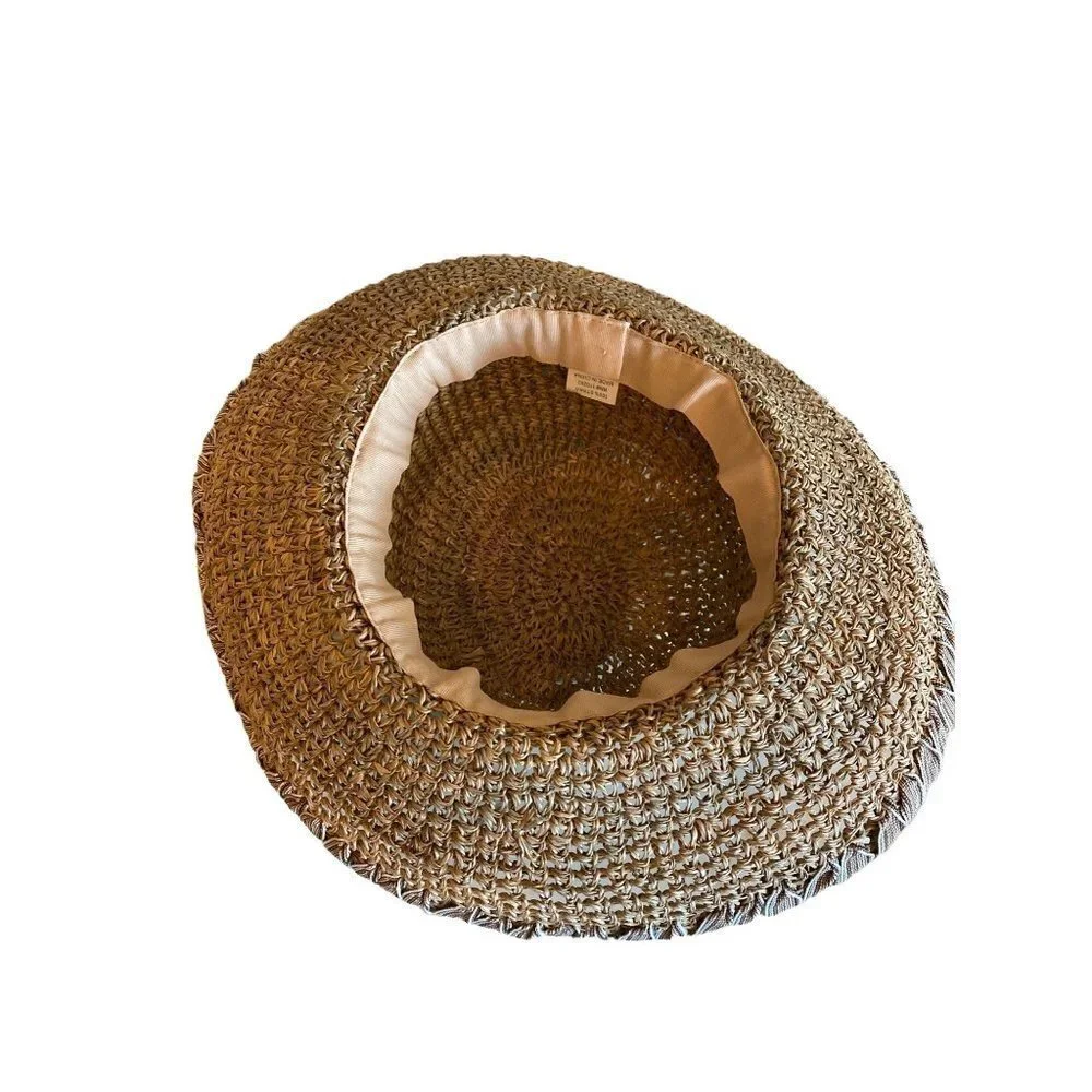Natural Straw Hat Neutral Striped‎ Ribbon Detail One Size